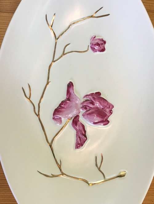CARLTON WARE BOAT-SHAPED BOWLS PAIR (2) CARLTONWARE DISH RAISED MAGNOLIA FLOWERS STUNNING!!!!!!