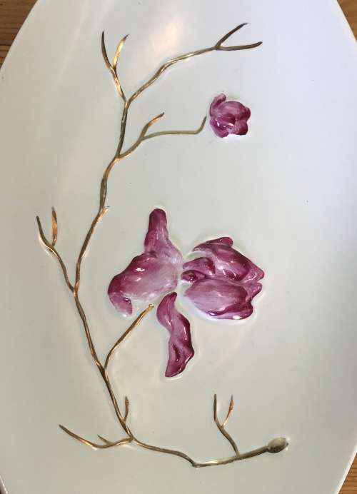 CARLTON WARE BOAT-SHAPED BOWLS PAIR (2) CARLTONWARE DISH RAISED MAGNOLIA FLOWERS STUNNING!!!!!!