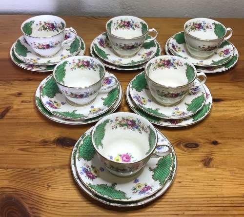 JAMES KENT=TEA TRIO'S x 6="SANDRINGHAM" PATTERN 3018=LONGTON=STAFFORDSHIRE=1950's=England=Scarce!!!