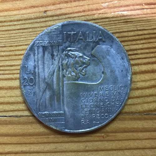 COIN=BENITO MUSSOLINI=1945=20 Lire=ITALY= Facist Italy Benito Mussolini Medal.