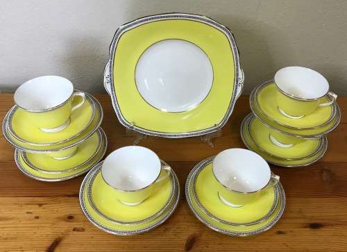YELLOW ROYAL ALBERT 1927-1935 4510 T.C.W. 6 x TRIO`s CAKE PLATE THOMAS CLARKE WILD SCARCE COLOURFUL!