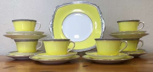 YELLOW ROYAL ALBERT 1927-1935 4510 T.C.W. 6 x TRIO`s CAKE PLATE THOMAS CLARKE WILD SCARCE COLOURFUL!