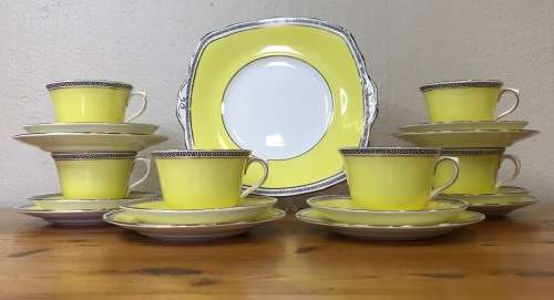 YELLOW ROYAL ALBERT 1927-1935 4510 T.C.W. 6 x TRIO`s CAKE PLATE THOMAS CLARKE WILD SCARCE COLOURFUL!