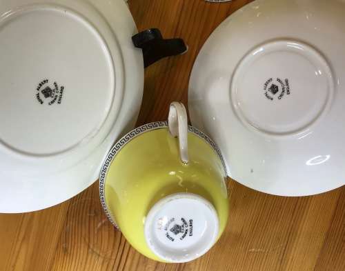 YELLOW ROYAL ALBERT 1917-1925 4510 T.C.W. TEA for 2 TEAPOT 2 TRIOS MILK SUGAR CAKE PLATE THOMAS WILD