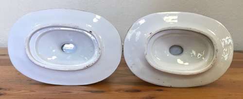 GRAVY BOATS x 2 attached SAUCERS NO NAME FARMHOUSE and FARMER with DOG HERDBOY CATTLE COWS DAIRY.