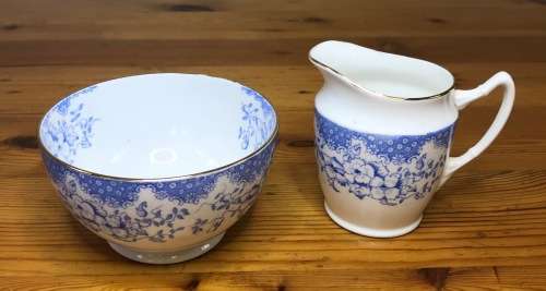 ROYAL ALBERT BLUE and WHITE 1927-35 5698 T.C.W. 6 x TRIO`s CAKE PLATE MILK SUGAR THOMAS CLARKE WILD.
