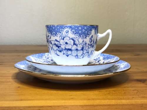 ROYAL ALBERT BLUE and WHITE 1927-35 5698 T.C.W. 6 x TRIO`s CAKE PLATE MILK SUGAR THOMAS CLARKE WILD.