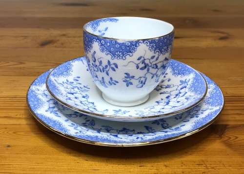 ROYAL ALBERT BLUE and WHITE 1927-35 5698 T.C.W. 6 x TRIO`s CAKE PLATE MILK SUGAR THOMAS CLARKE WILD.