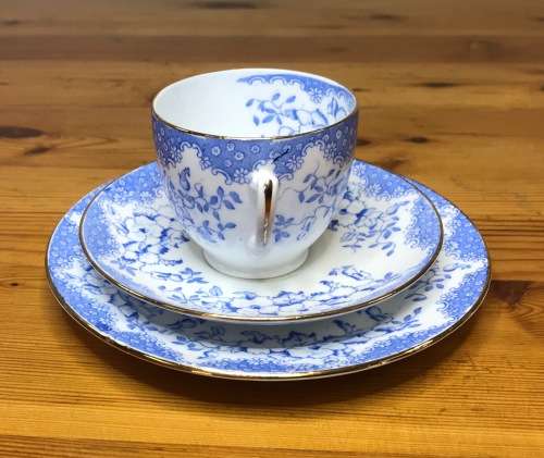 ROYAL ALBERT BLUE and WHITE 1927-35 5698 T.C.W. 6 x TRIO`s CAKE PLATE MILK SUGAR THOMAS CLARKE WILD.