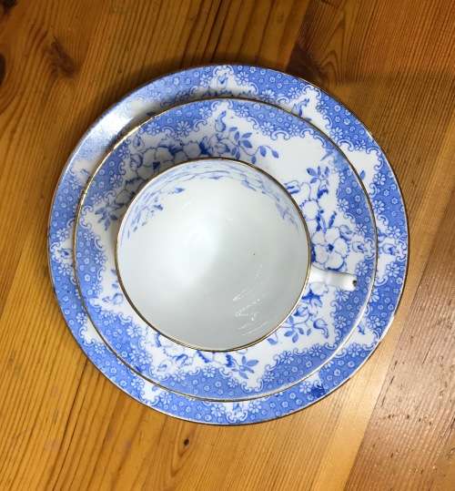 ROYAL ALBERT BLUE and WHITE 1927-35 5698 T.C.W. 6 x TRIO`s CAKE PLATE MILK SUGAR THOMAS CLARKE WILD.