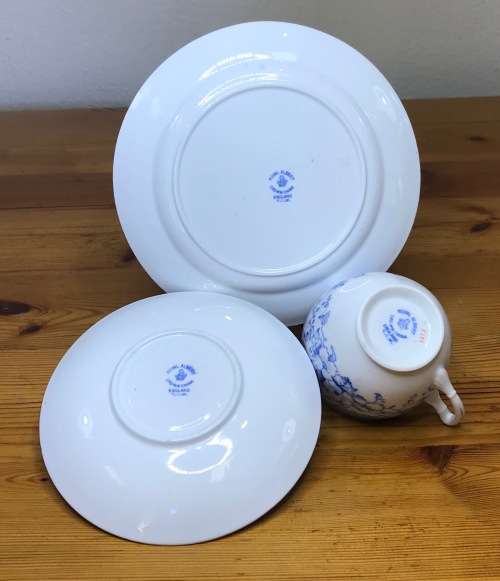 ROYAL ALBERT BLUE and WHITE 1927-35 5698 T.C.W. 6 x TRIO`s CAKE PLATE MILK SUGAR THOMAS CLARKE WILD.