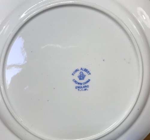 ROYAL ALBERT BLUE and WHITE 1927-35 5698 T.C.W. 6 x TRIO`s CAKE PLATE MILK SUGAR THOMAS CLARKE WILD.