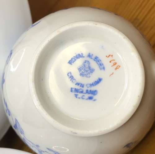 ROYAL ALBERT BLUE and WHITE 1927-35 5698 T.C.W. 6 x TRIO`s CAKE PLATE MILK SUGAR THOMAS CLARKE WILD.