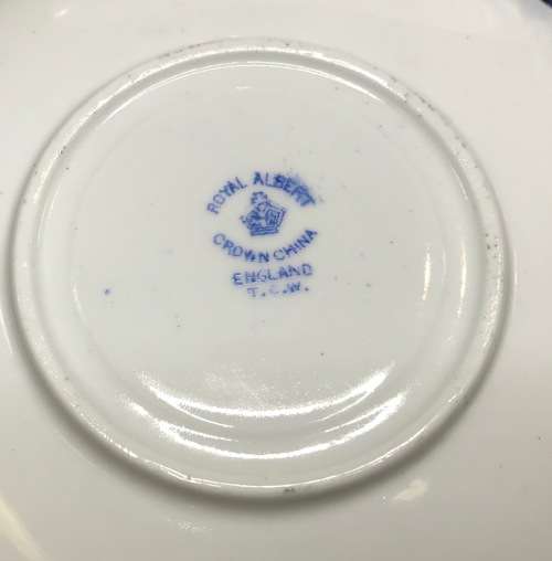 ROYAL ALBERT BLUE and WHITE 1927-35 5698 T.C.W. 6 x TRIO`s CAKE PLATE MILK SUGAR THOMAS CLARKE WILD.