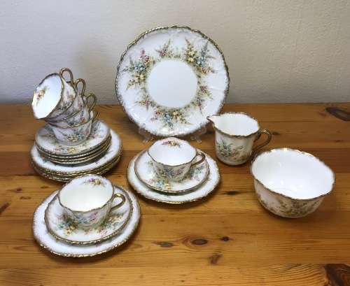 DAVID CHAPMAN and SONS LONGTON ENGLAND TEA SET 6 x TRIO`s CAKE PLATE MILK SUGAR FOXGLOVE FLOWERS!!!!