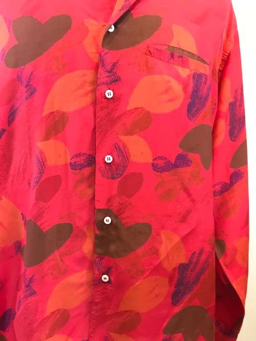 SILK SHIRT 100% PURE IMPORTED ITALIAN DESIGN LONG SLEEVE COLLARED UNBELIEVABLE BLEND of RED COLOURS!