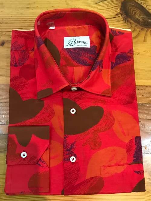 SILK SHIRT 100% PURE IMPORTED ITALIAN DESIGN LONG SLEEVE COLLARED UNBELIEVABLE BLEND of RED COLOURS!