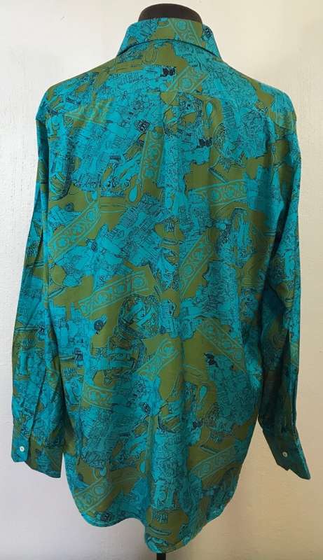 SILK SHIRT 100% PURE IMPORTED ITALIAN DESIGN LONG SLEEVE COLLARED UNBELIEVABLE BLEND of BLUE COLOURS