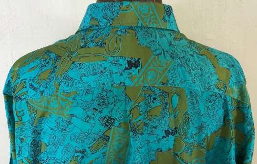 SILK SHIRT 100% PURE IMPORTED ITALIAN DESIGN LONG SLEEVE COLLARED UNBELIEVABLE BLEND of BLUE COLOURS
