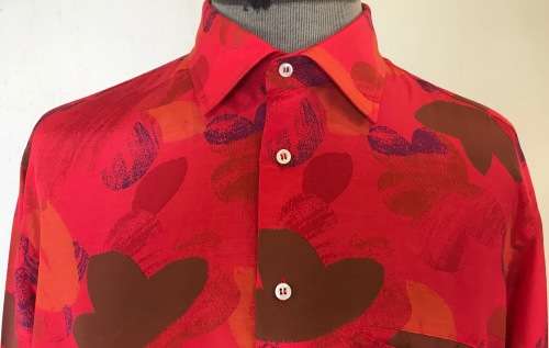 SILK SHIRT 100% PURE IMPORTED ITALIAN DESIGN LONG SLEEVE COLLARED UNBELIEVABLE BLEND of RED COLOURS!