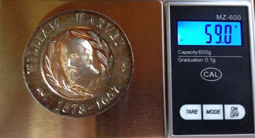 WILLIAM HARVEY=MEDALLION=STERLING SILVER=SOUTH AFRICAN ASSOCIATION of VOLUNTARY BLOOD TRANSFUSION.