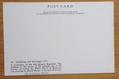 POSTCARD x 1 MILITARY UNIFORMS ENGLISH COLOUR WAR BATTLE DAVID MORIER ARTIST GRENADIERRIFLE
