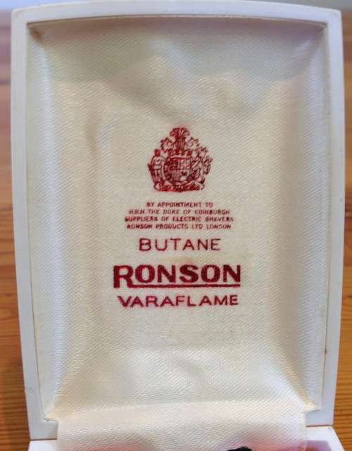 LIGHTER=RONSON=VARAFLAME=BUTANE=By Appointment to H.R.H The Duke of Edinburgh=BOXED=LONDON=FLINTS.