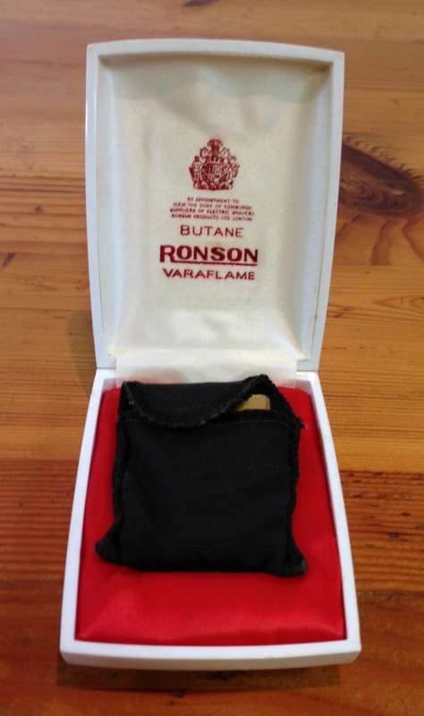 LIGHTER=RONSON=VARAFLAME=BUTANE=By Appointment to H.R.H The Duke of Edinburgh=BOXED=LONDON=FLINTS.