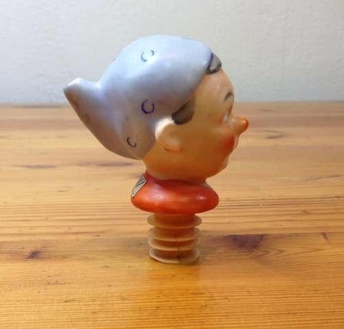 BOTTLE POURER GOEBEL GERMANY SCHNAPPS PORCELAIN GRANDMA with SCARF awesome bar item!!!!!