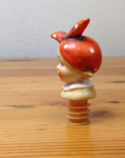 BOTTLE POURER GOEBEL GERMANY SCHNAPPS PORCELAIN GIRL with POLKADOT SCARF awesome bar item!!!!!