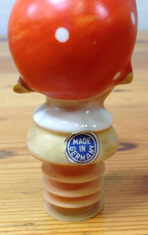BOTTLE POURER GOEBEL GERMANY SCHNAPPS PORCELAIN GIRL with POLKADOT SCARF awesome bar item!!!!!