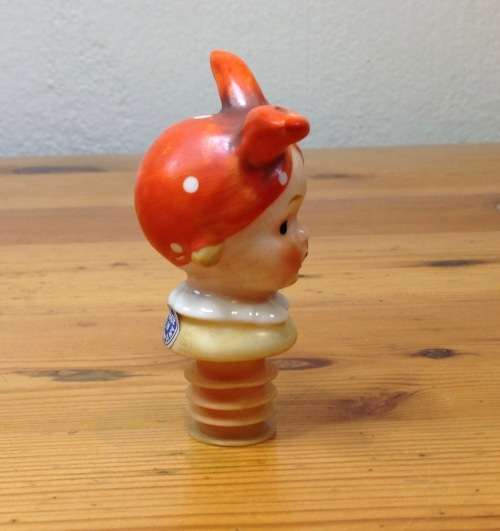BOTTLE POURER GOEBEL GERMANY SCHNAPPS PORCELAIN GIRL with POLKADOT SCARF awesome bar item!!!!!