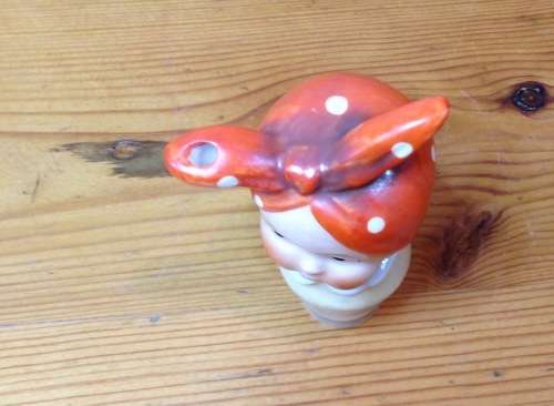 BOTTLE POURER GOEBEL GERMANY SCHNAPPS PORCELAIN GIRL with POLKADOT SCARF awesome bar item!!!!!