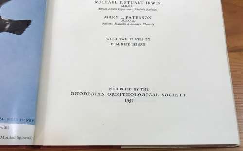 CHECK LIST of the BIRDS of SOUTHERN RHODESIA REAY SMITHERS DATA on ECOLOGY and BREEDING signed!!!