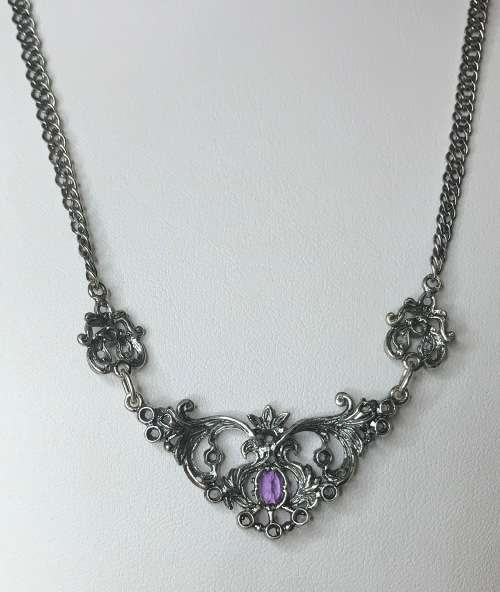 STERLING SILVER HALLMARKED NECKLACE and adjoined PENDANT GEMSTONES AMETHYST and TOPAZ1976+ ELEGANT!