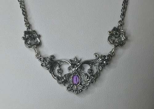 STERLING SILVER HALLMARKED NECKLACE and adjoined PENDANT GEMSTONES AMETHYST and TOPAZ1976+ ELEGANT!