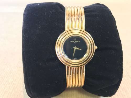 MICHEL HERBELIN LADIES GOLD PLATED WRIST WATCH=PARIS=FRANCE=BLACK DIAL=7095-P=VERY ELEGANT=STYLISH!!
