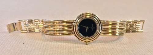 MICHEL HERBELIN LADIES GOLD PLATED WRIST WATCH=PARIS=FRANCE=BLACK DIAL=7095-P=VERY ELEGANT=STYLISH!!