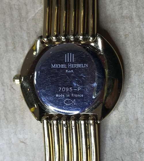 MICHEL HERBELIN LADIES GOLD PLATED WRIST WATCH=PARIS=FRANCE=BLACK DIAL=7095-P=VERY ELEGANT=STYLISH!!