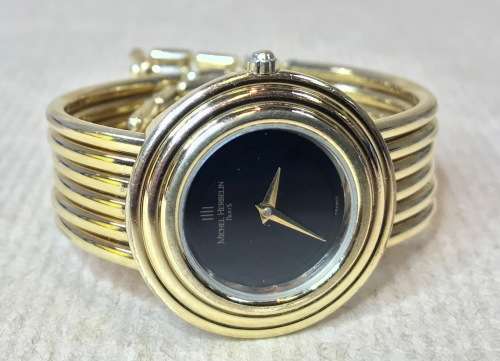 MICHEL HERBELIN LADIES GOLD PLATED WRIST WATCH=PARIS=FRANCE=BLACK DIAL=7095-P=VERY ELEGANT=STYLISH!!