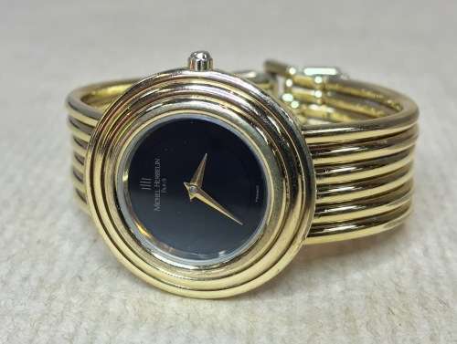 MICHEL HERBELIN LADIES GOLD PLATED WRIST WATCH=PARIS=FRANCE=BLACK DIAL=7095-P=VERY ELEGANT=STYLISH!!