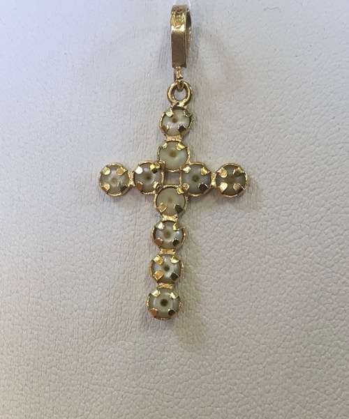 PENDANT CROSS=18K (carat) GOLD=SEED PEARLS and GOLD CROSS=Marked 750=Real PEARLS=BEAUTIFUL!!!!!