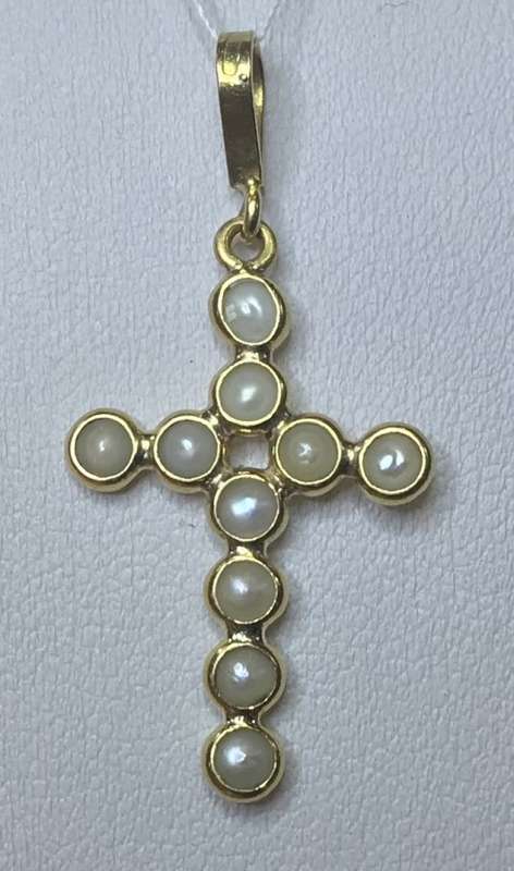 PENDANT CROSS=18K (carat) GOLD=SEED PEARLS and GOLD CROSS=Marked 750=Real PEARLS=BEAUTIFUL!!!!!