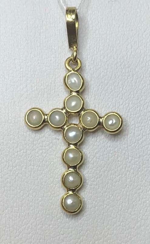 PENDANT CROSS=18K (carat) GOLD=SEED PEARLS and GOLD CROSS=Marked 750=Real PEARLS=BEAUTIFUL!!!!!