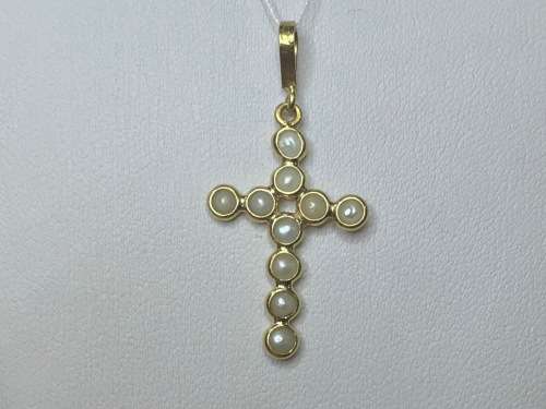 PENDANT CROSS=18K (carat) GOLD=SEED PEARLS and GOLD CROSS=Marked 750=Real PEARLS=BEAUTIFUL!!!!!