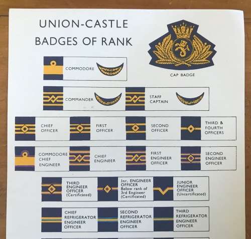 UNION-CASTLE LINE BADGES of RANK=Printed in England=Steamship=Sailing=Shipping=Officer=Commodore