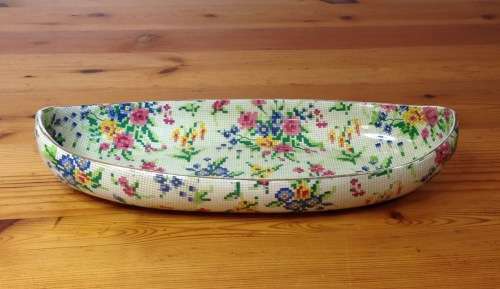 ROYAL WINTON BOAT SHAPED BOWL DISH QUEEN ANNE PATTERN ENGLAND 280mm long TAPESTRY STYLE 2445