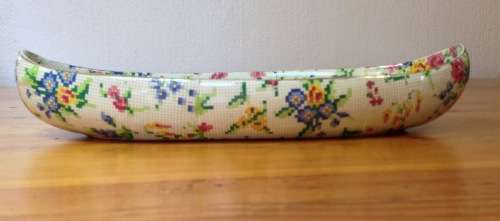 ROYAL WINTON BOAT SHAPED BOWL DISH QUEEN ANNE PATTERN ENGLAND 280mm long TAPESTRY STYLE 2445