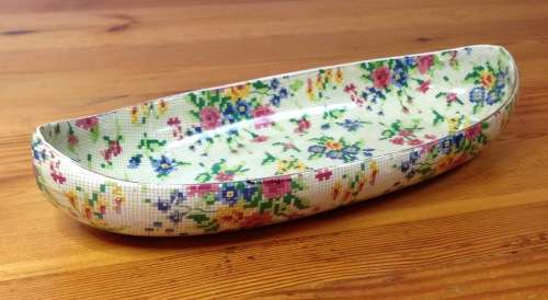 ROYAL WINTON BOAT SHAPED BOWL DISH QUEEN ANNE PATTERN ENGLAND 280mm long TAPESTRY STYLE 2445
