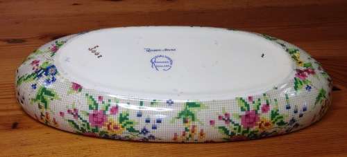 ROYAL WINTON BOAT SHAPED BOWL DISH QUEEN ANNE PATTERN ENGLAND 280mm long TAPESTRY STYLE 2445